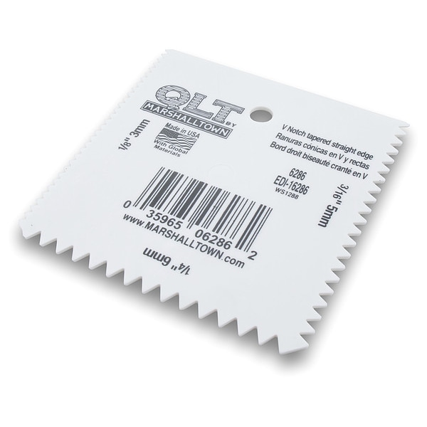 Qlt Serrated Plastic Spreader, White, V-Notch 16286