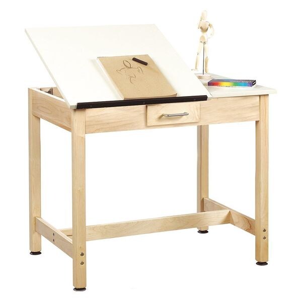 Diversified Woodcrafts Dt 2sa30 1 129 01 Rectangle Drafting Table 14 X19 3 4 X2 Cntr Drwr 36 W 30 H Wood Zoro Com