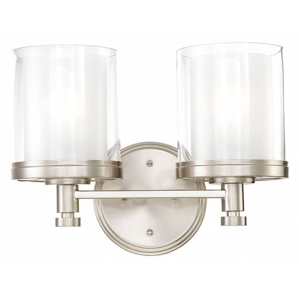 Nuvo 60 4642 119 99 Decker 2 Light Vanity Fixture Clear Frosted Glass Brushed Zoro Com