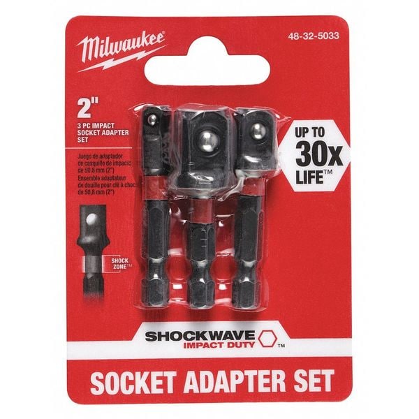 Milwaukee Tool SHOCKWAVE Impact Hex Shank Socket Adapter Set, 1/4 in Drive, Black Oxide, 3-Piece 48-32-5033