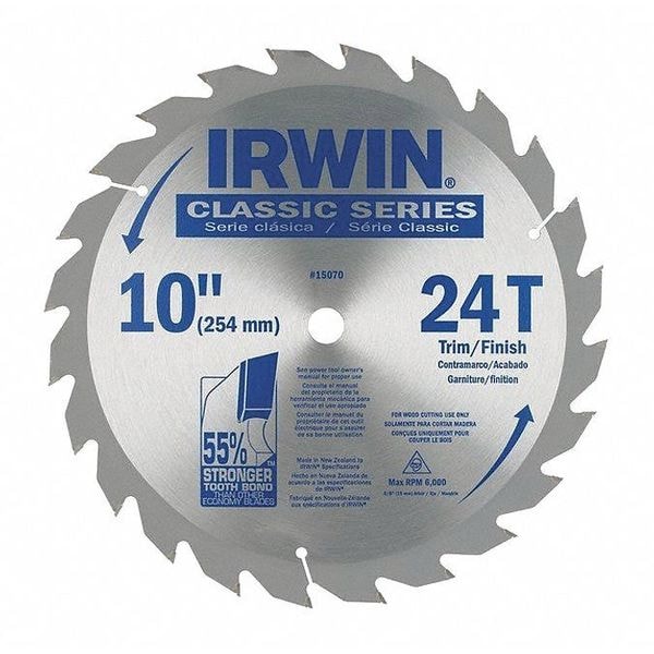 Irwin 10", 24-Teeth Circular Saw Blade, Steel 15070