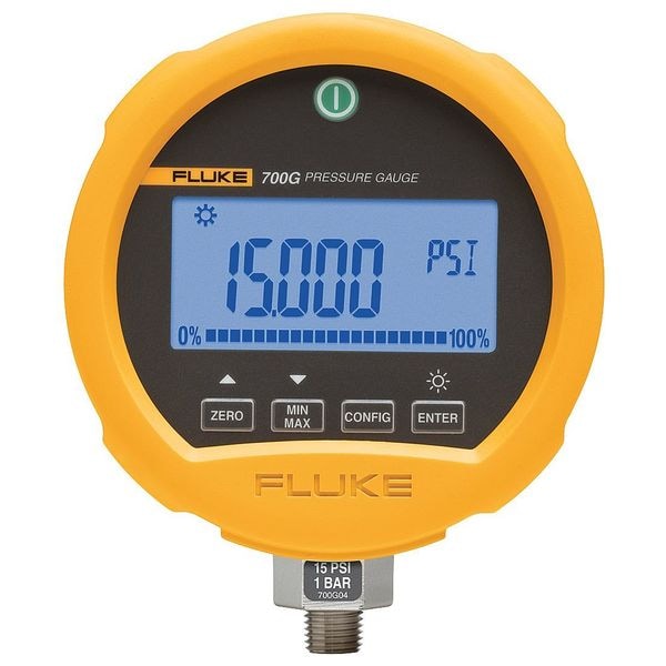 Fluke Digital Pressure Gauge, 0 to 100 psi, 1/4 in MNPT, Metal, Yellow FLUKE-700GA6