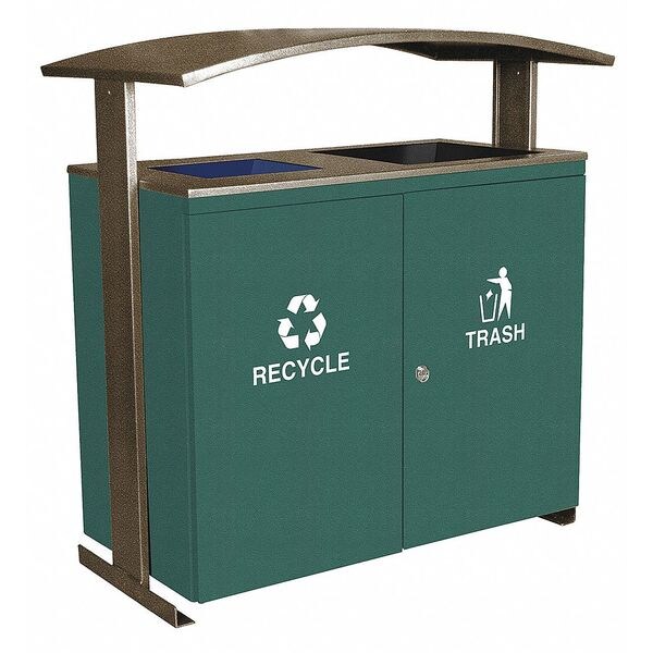 Tough Guy 90 gal. Recycling Receptacle, Green, Steel, 2 Openings 19YA67
