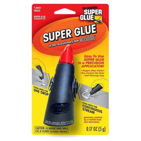 Super Glue Instant Adhesive, Accutool Series, Clear, 0.17 oz, Tube 19025