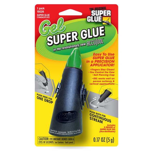 Super Glue Instant Adhesive, Accutool Series, Clear, 0.17 oz, Tube