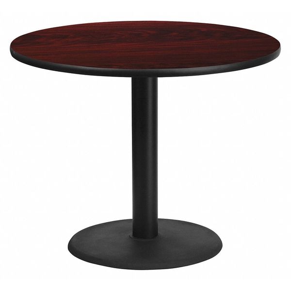 Flash Furniture Round Mahogany Laminate Table w/Rnd Base, 36", 36" W, 36" L, 31.125" H, Laminate Top, Wood Grain XU-RD-36-MAHTB-TR24-GG