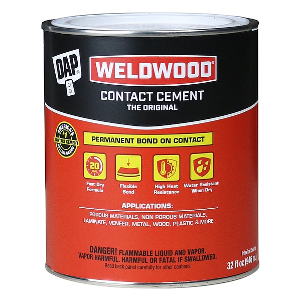 Dap Contact Cement, Weldwood, 1 qt, Can, Tan 00272