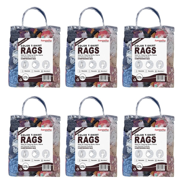 Supremeplus Recycled Color Knit T-Shirt Cleaning Rags, 4 lbs. Bag, Pack of 6, 6PK SP-0844 - main