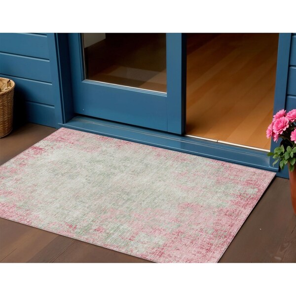 Homeroots 3' X 5' Pink And Ivory Abstract Washable Indoor Outdoor Area Rug 612346 - main