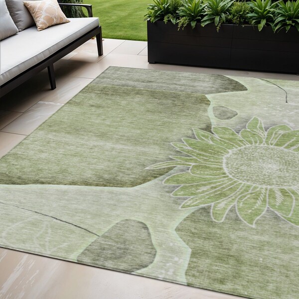 Homeroots 5' X 8' Artichoke Green And Gray Floral Washable Indoor Outdoor Area Rug 582231 - main