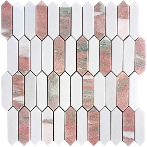 Apollo Tile Rosendal 12x12 in. Polished Thassos, Norway Rose Picket Mosaic Tile (5.3 sq ft/case) 5PK APLNOR88G58A - main