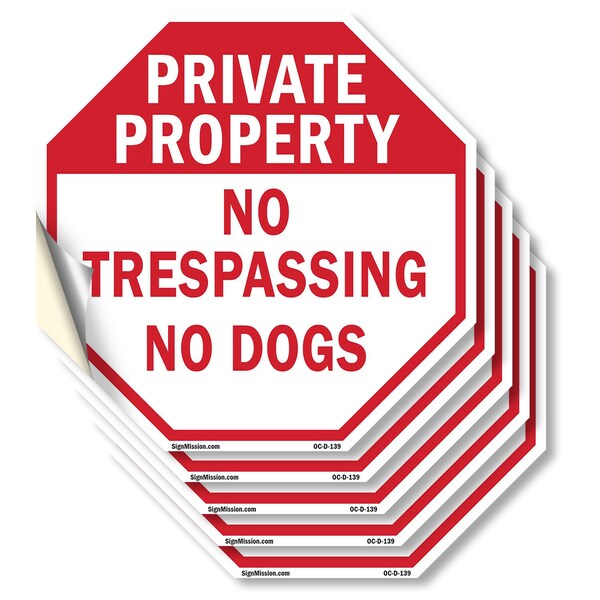 Signmission Private Property No Trespassing No, 6 inch X 6 inch, Vinyl Decal, 5PK OC-D-5PACK-6-139 - main