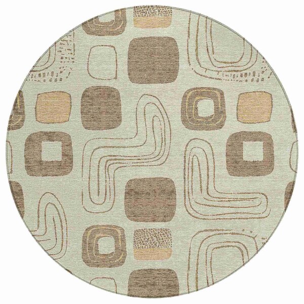 Homeroots 8' Beige Taupe And Tan Round Geometric Washable Indoor Outdoor Area Rug 616798 - main