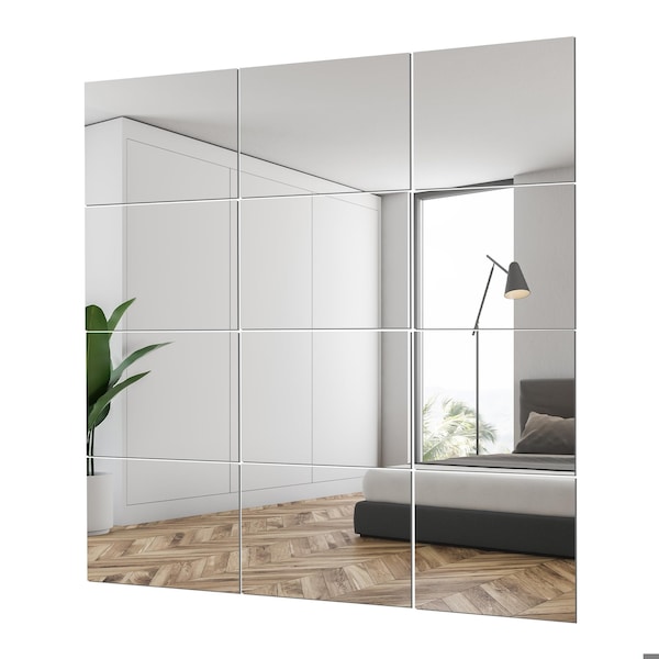 Fab Glass And Mirror Mirror Tiles for Wall -14x14 Pack of 12 | Frameless Wall Mirror | Full Body Wall Mirror | Home MT14x14-P12 - main