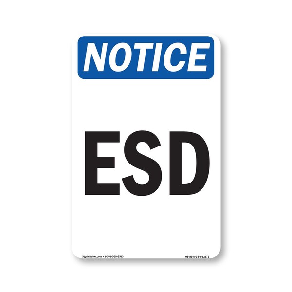 Signmission OSHA Notice Sign, ESD, 5in X 3.5in Decal, 3.5" W, 5" L, Portrait, ESD Sign OS-NS-D-35-V-12173 - main