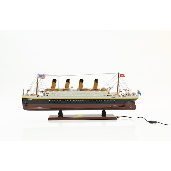 Homeroots 13" Black and White Solid Wood Hand Painted 1912 RMS Titanic Lights Model Boat 401894 - main