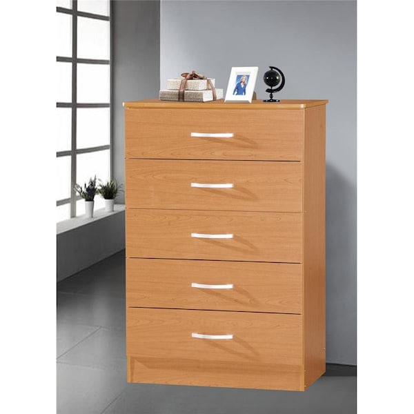 Hodedah 5 Drawer Chest Hi5Dr Beech - main