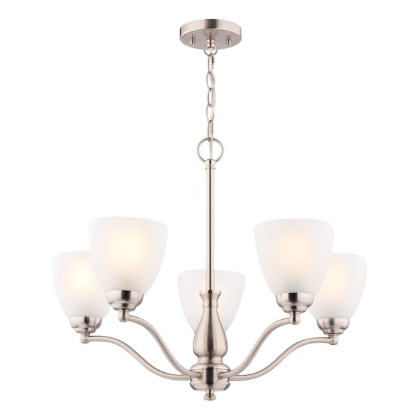 Vaxcel Bellwood 5-Light Satin Nickel Chandelier Glass Shade Dining Room Pendant Fixture H0312 - main