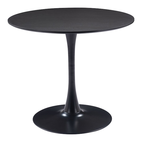 Homeroots 36" Black Wood and Steel Pedestal Base Round Top Dining Table 571410 - main