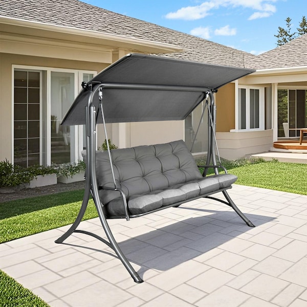 Sunjoy 3-Seat Deluxe Outdoor Patio Garden Swing, Made in Italy, with Steel Frame, Adjustable Canopy A215012700 - main
