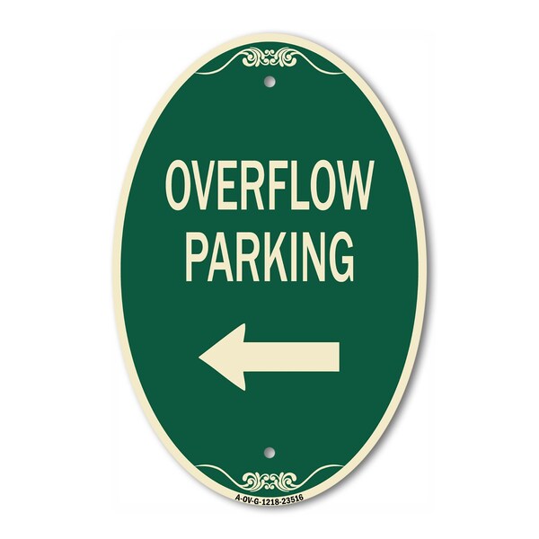 Signmission Overflow Parking with Left Arrow, 12 Inch X 18 Inch Architectural Oval, Heavy Gauge Aluminum A-OV-G-1218-23516 - main