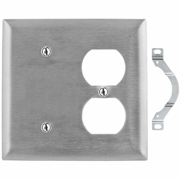 Hubbell Wiring Device-Kellems Wallplates and Boxes, Metallic Plates, 2- Gang, 1) Blank 1) Duplex Opening, Standard Size, Stainless Steel SS148 - main