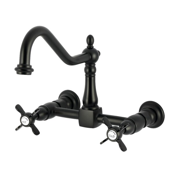 Kingston Brass Two-Handle Wall Mount Bridge Kitchen Faucet, Matte Black KS1240BEX - main