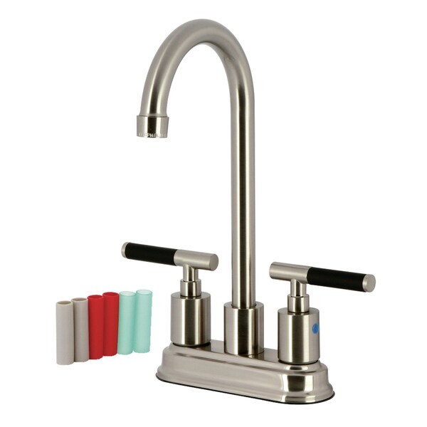 Kingston Brass Double-Handle 4" Centerset High-Arc Bar Faucet, Brushed Nickel FB8498CKL - main