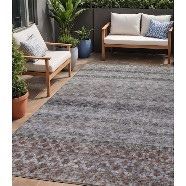 Homeroots 5' X 8' Brown Black And Brick Red Striped Washable Indoor Outdoor Area Rug 605688 - main