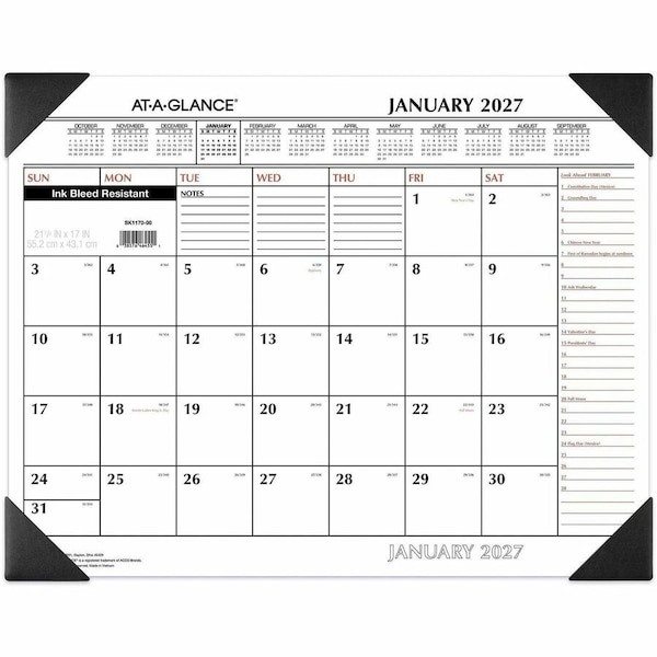 At-A-Glance Two-Color Monthly Desk Pad Calendar, 22 x 17, 2022 SK117000 - main