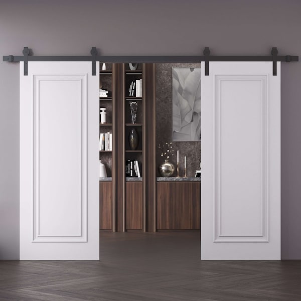 Sartodoors Double Barn Door 56x80 inches White Solid Core Modern Interior ROYAL9811DB-B-EMAL-56 - main