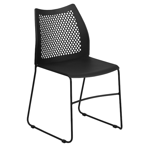 Flash Furniture Sled Stack Chair, Plstc, Prforatd Back, Blk RUT-498A-BLACK-GG - main