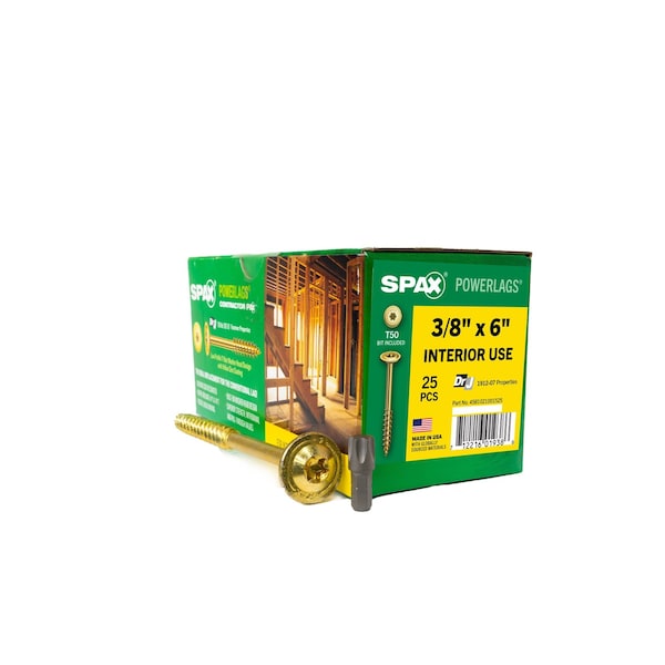 Spax 3/8 in x 6 in Interior Structural Wood Lag Screws Powerlags Washer Head T-Star, 25PK 4581021001525 - main