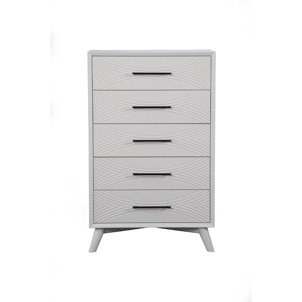 Homeroots 34" White Carved Geometric Solid Wood Five Drawer Dresser 524116 - main