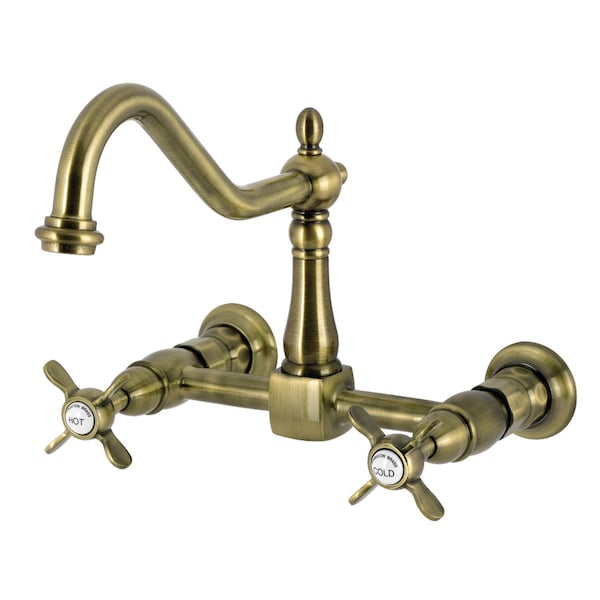 Kingston Brass Two-Handle Wall Mount Bridge Kitchen Faucet, Antique Brass KS1243BEX - main