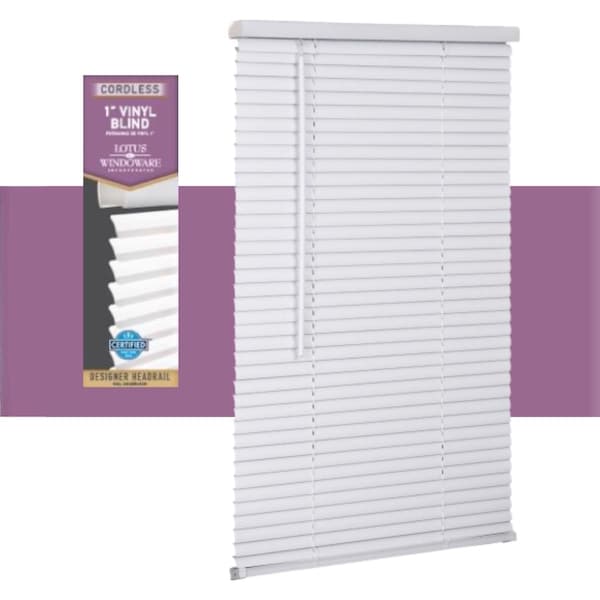 Lotus Blinds Living Accents Vinyl 1 in. Mini-Blinds 23 in. W X 72 in. H White Cordless MAX2372WH - main