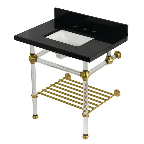 Kingston Brass 30-Inch Black Granite Console Sink with Acrylic Legs and Shelf, 8-Inch, 3-Hole KVPK3030KASQB7 - main