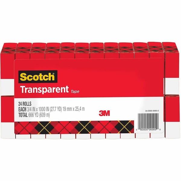 Scotch Transparent Tape, 3/4x1000in., Clear, PK24 600K24 - main