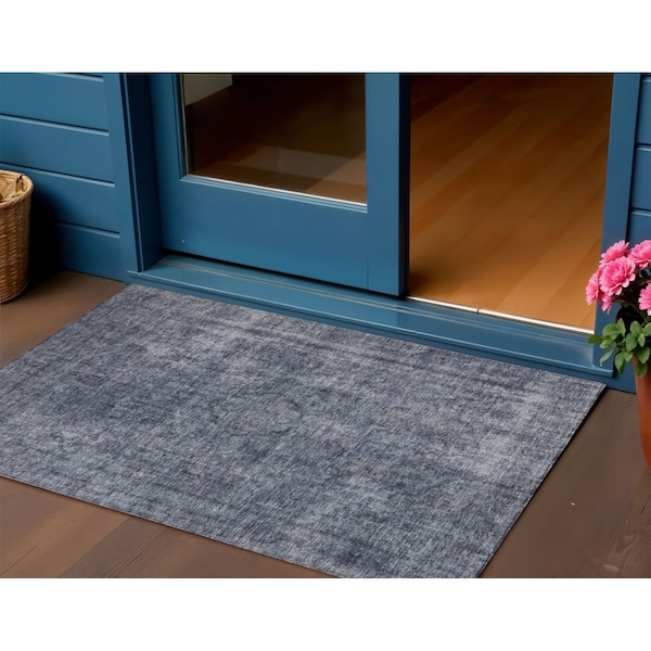 Homeroots 3' X 5' Blue And Gray Medallion Washable Indoor Outdoor Area Rug 616424 - main