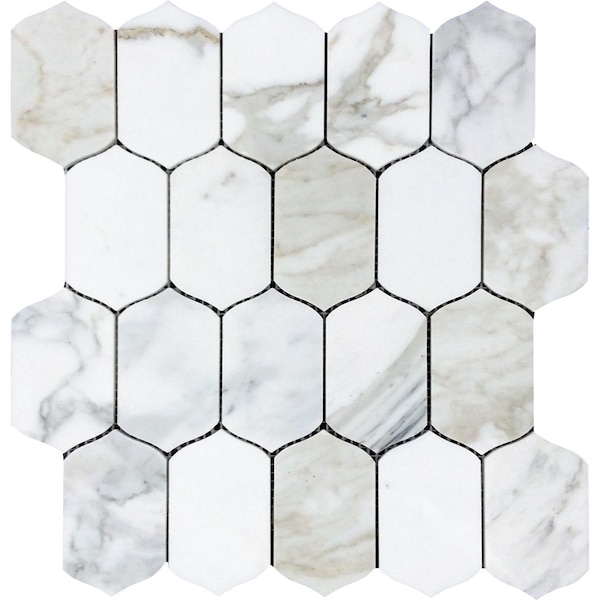 Apollo Tile Serena 12x13 Misty White Gray Calacatta Gold Mosaic Picket Lantern Wall and Floor Tile, 5PK APLTSC8801A - main
