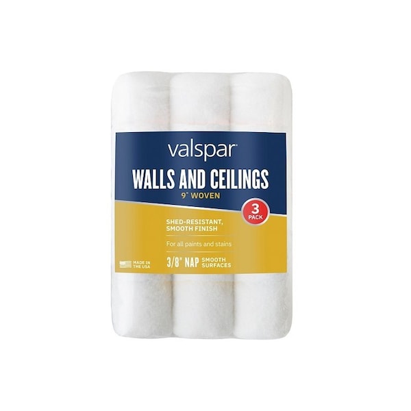 Valspar Paint Roller Cover, 3/8 in Thick Nap, 9 in L, Polyester Cover, 3PK 888553900 - main