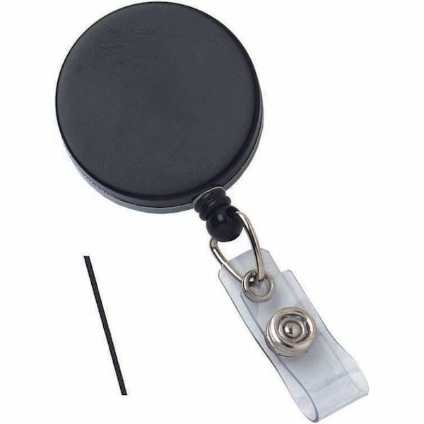 Brady BADGE REEL, BLACK /CHROME, 1-1/2in 38MM, HEAVY-DUTY BADGE REEL, CORD AND CLEAR STRAP, 2120-3310 - main