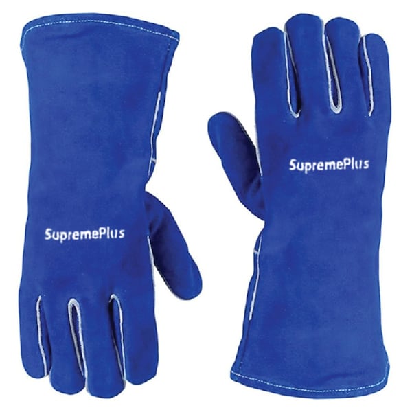 Supremeplus Split Cowhide Leather Welding Gloves, Double Palm, Blue, Size: Large, Pair 12 per pack, 12PK SP-1124 - main