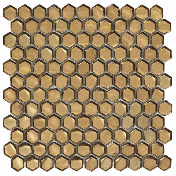 Apollo Tile Gold 10.8 in x 11.5 in Glass Glossy Floor and Wall Mosaic Tile 8.63 sqft/case, 10PK APLAHX8808A - main