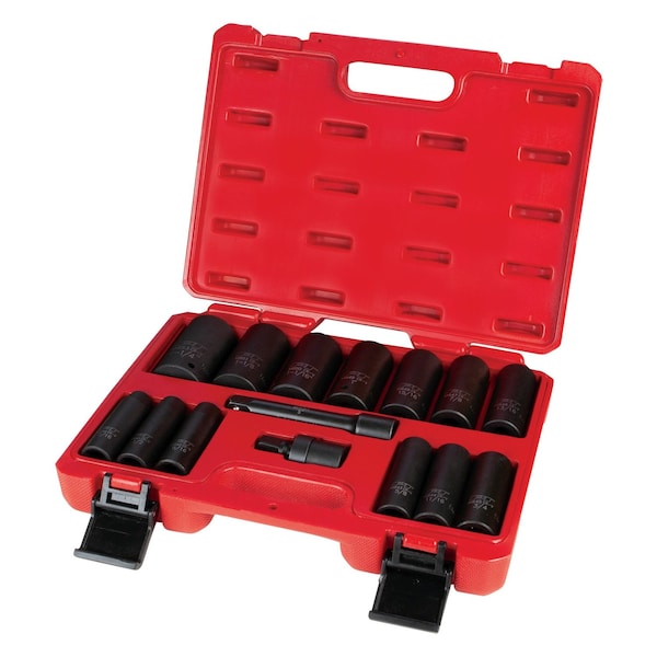 Performance Tool 15 pc. 1/2 in. Dr. Impact Sockets, SAE Deep Wall, Extension, Case M797 - main