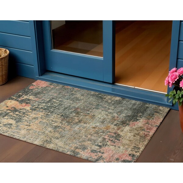 Homeroots 3' X 5' Sage Gray And Pink Abstract Washable Indoor Outdoor Area Rug 606122 - main
