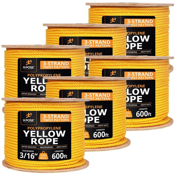 Xpose Safety 3/16in x 600 ft Twisted Polypropylene Rope, Yellow, 6PK YPR316-600-6-X - main