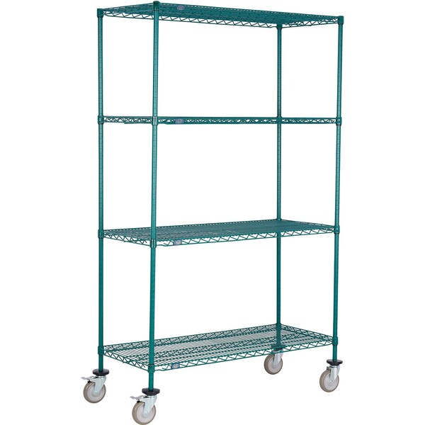 Global Industrial Nexel 4 Shelf Truck, Poly-Green, 30"W x 14"D x 80"H, Polyurethane Swivel Casters, 2 Brakes B3157611 - main