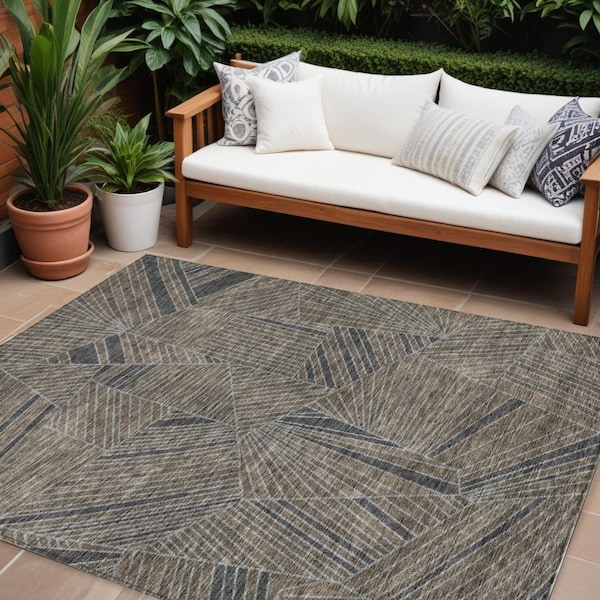 Homeroots 10' X 14' Brown Black And Gray Geometric Washable Indoor Outdoor Area Rug 594802 - main