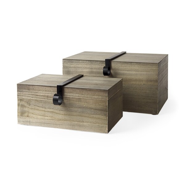 Homeroots Set of Two Brown Solid Wood Box With Lid, 2PK 392592 - main